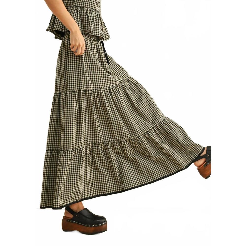 NEW MIOU MUSE sadie gingham midi skirt in black - Picture 2 of 3